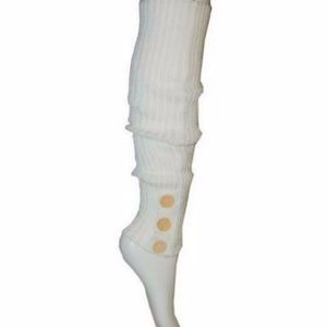 White Button Knit Leg Warmers